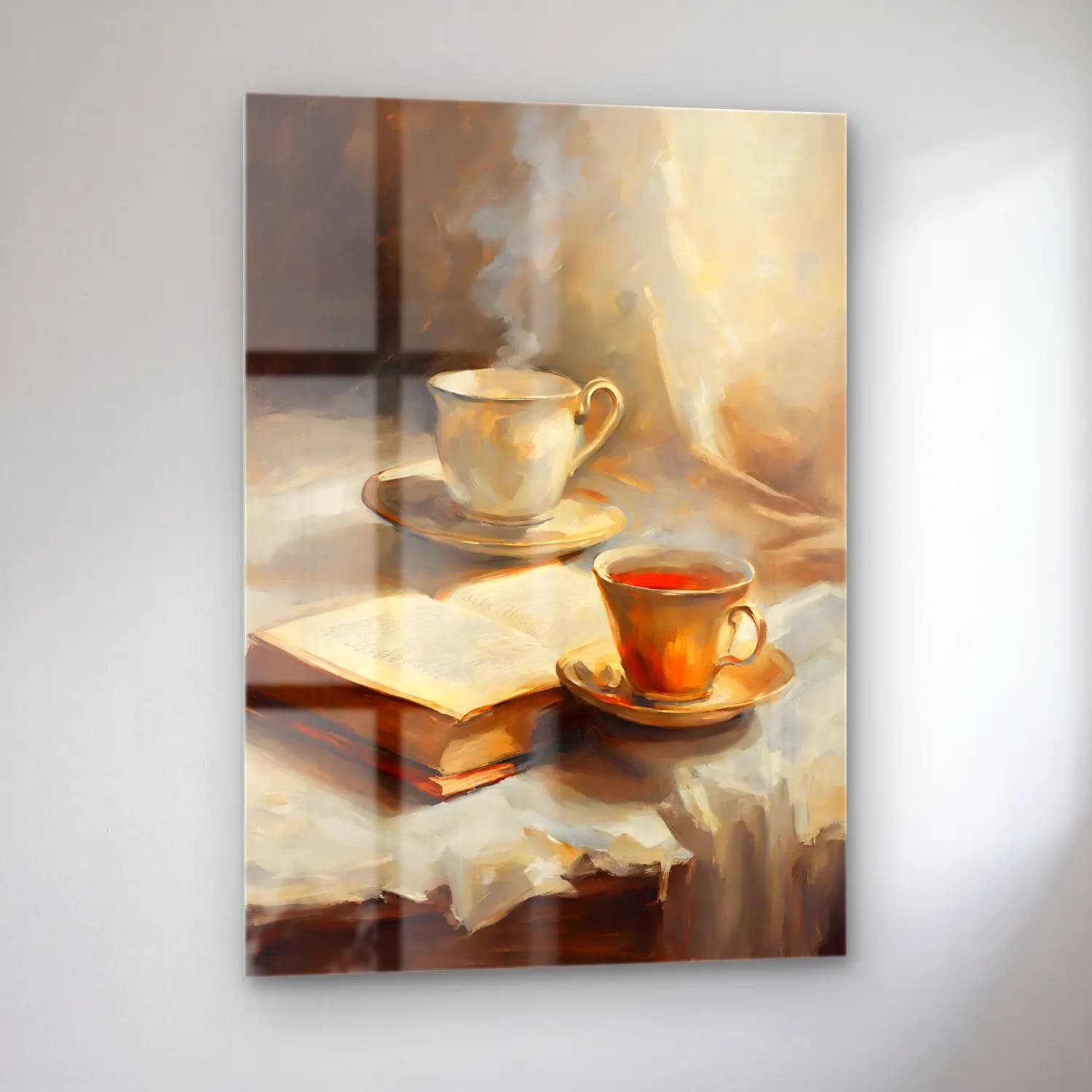 Yağlı Boya Çay Fincanı No. 7 cam tablo — sol açıdan görünüm