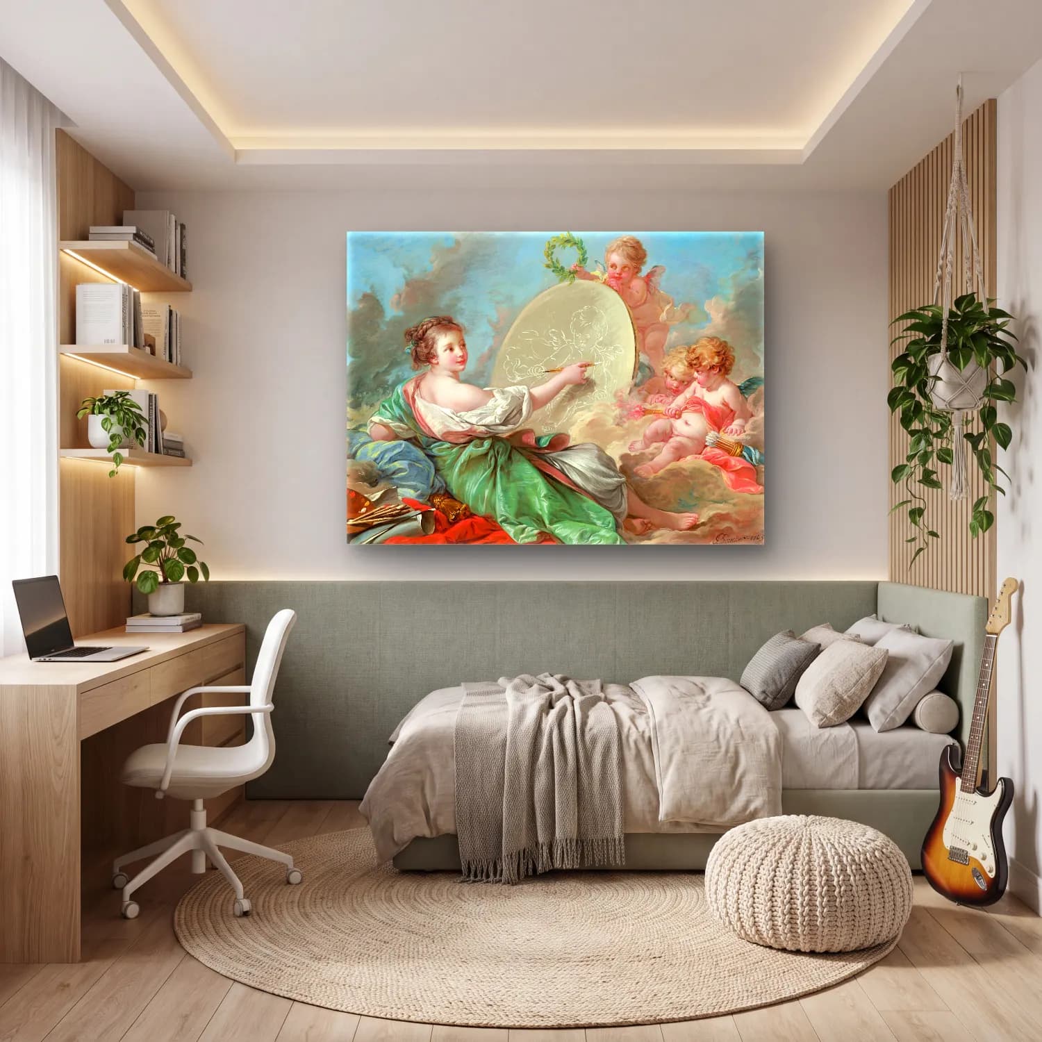 Pastel Mitolojik Sahne No. 8 cam tablo — genç odasında