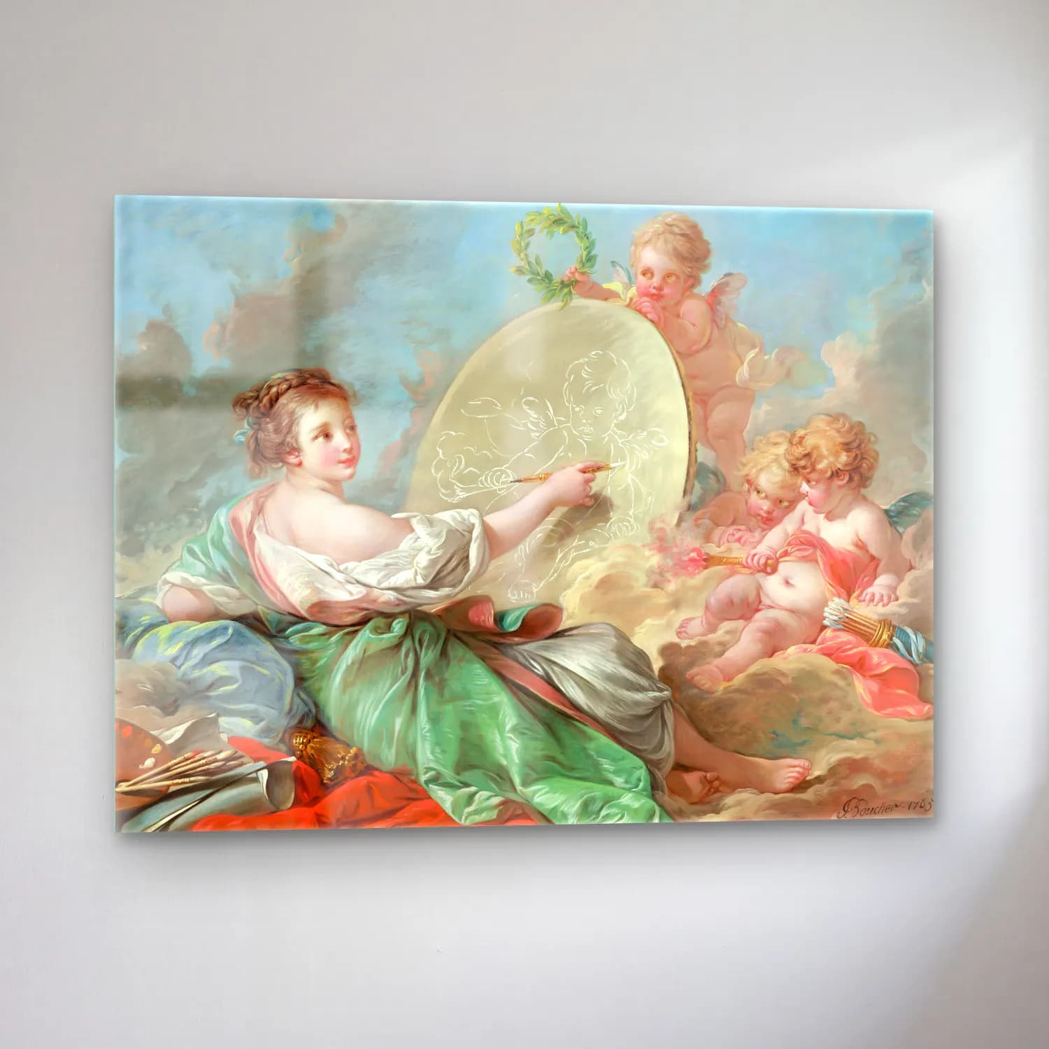Pastel Mitolojik Sahne No. 8 cam tablo — sol açıdan görünüm