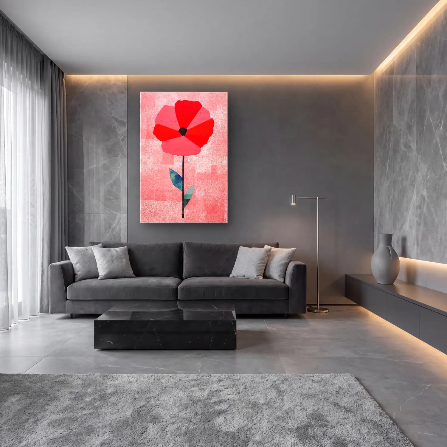 Modern Soyut Gelincikler – Pembe Tonlar cam tablo — lüks salon duvarında