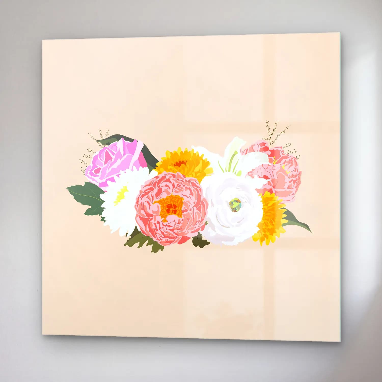 Pastel Vazoda Çiçek Buketi No. 10 cam tablo — sağ açıdan görünüm
