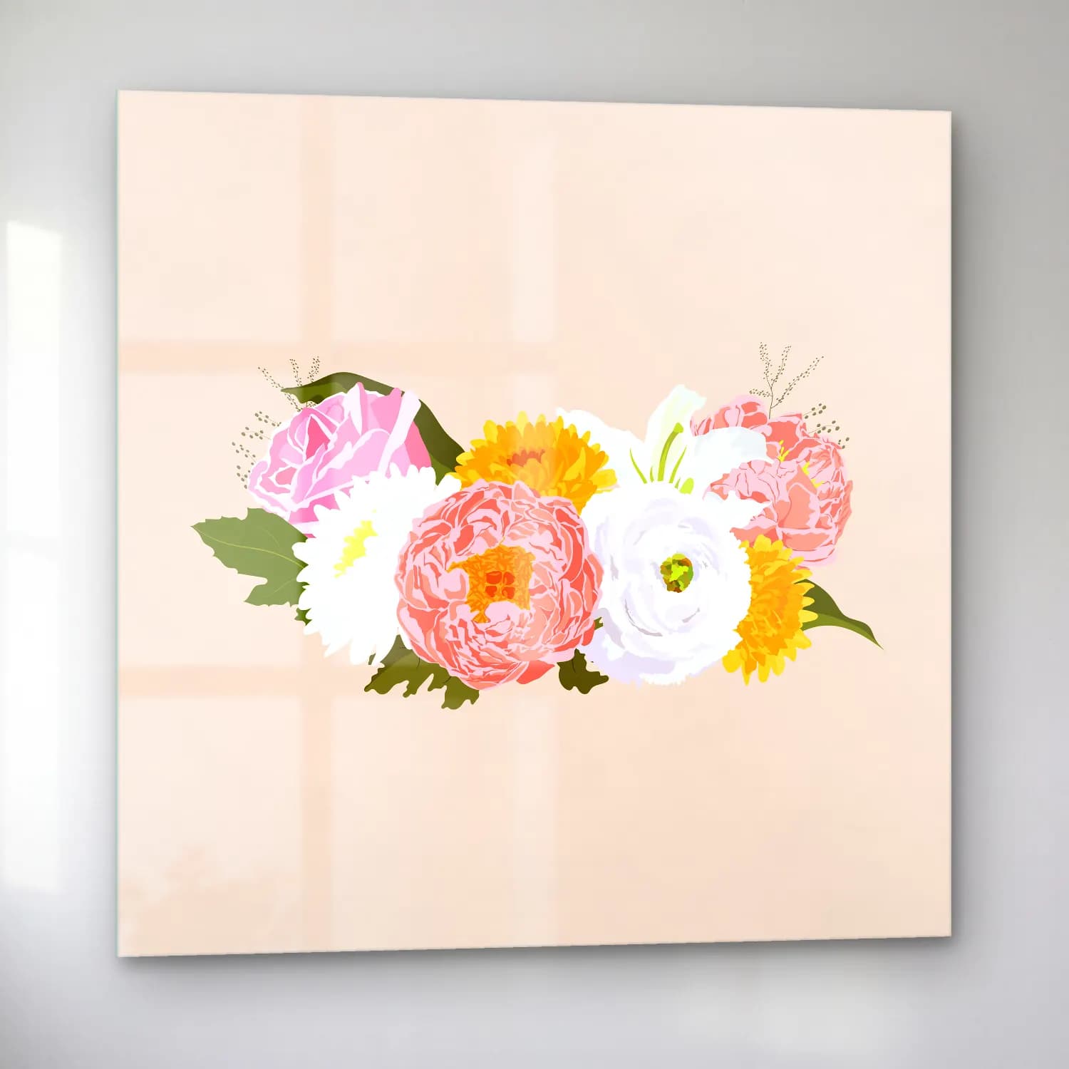 Pastel Vazoda Çiçek Buketi No. 10 cam tablo — sol açıdan görünüm