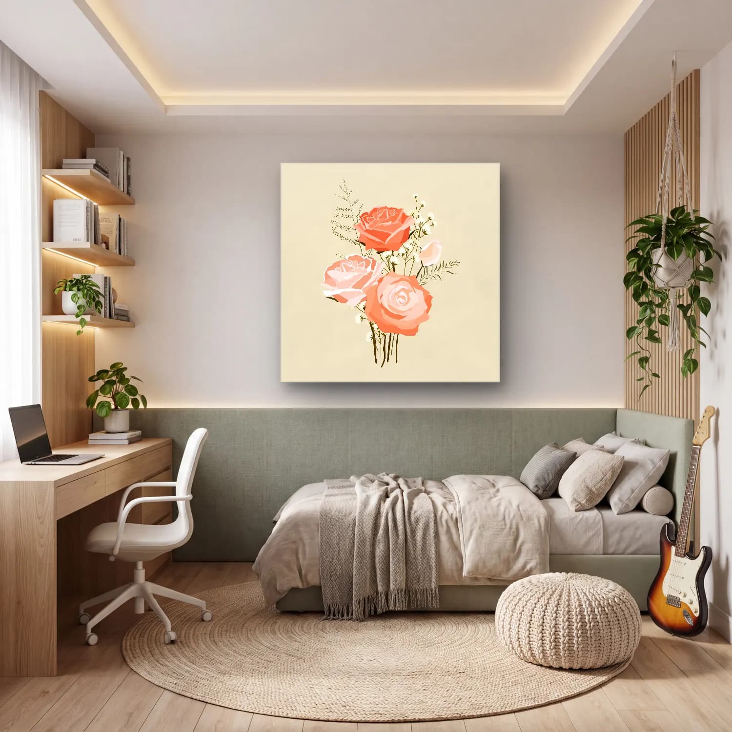 Pastel Güller No. 6 cam tablo — genç odasında