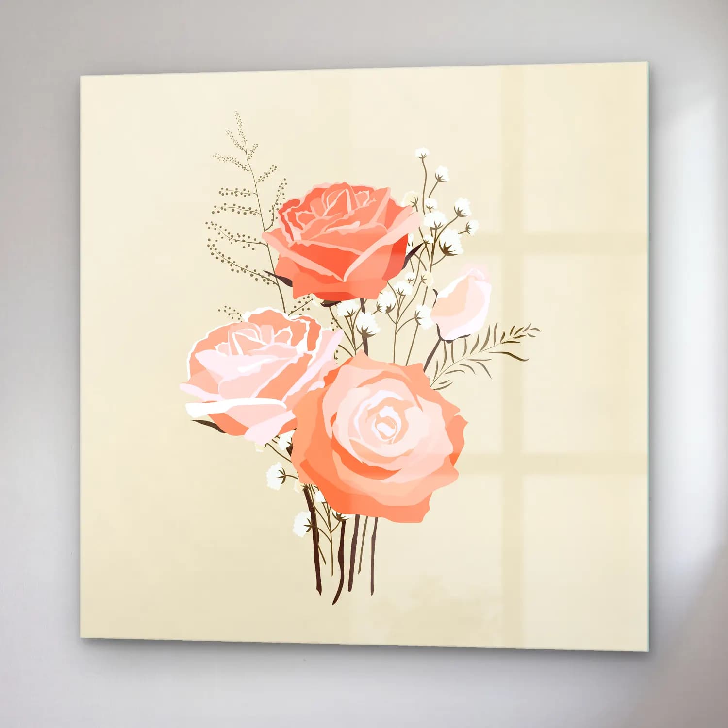Pastel Güller No. 6 cam tablo — sağ açıdan görünüm
