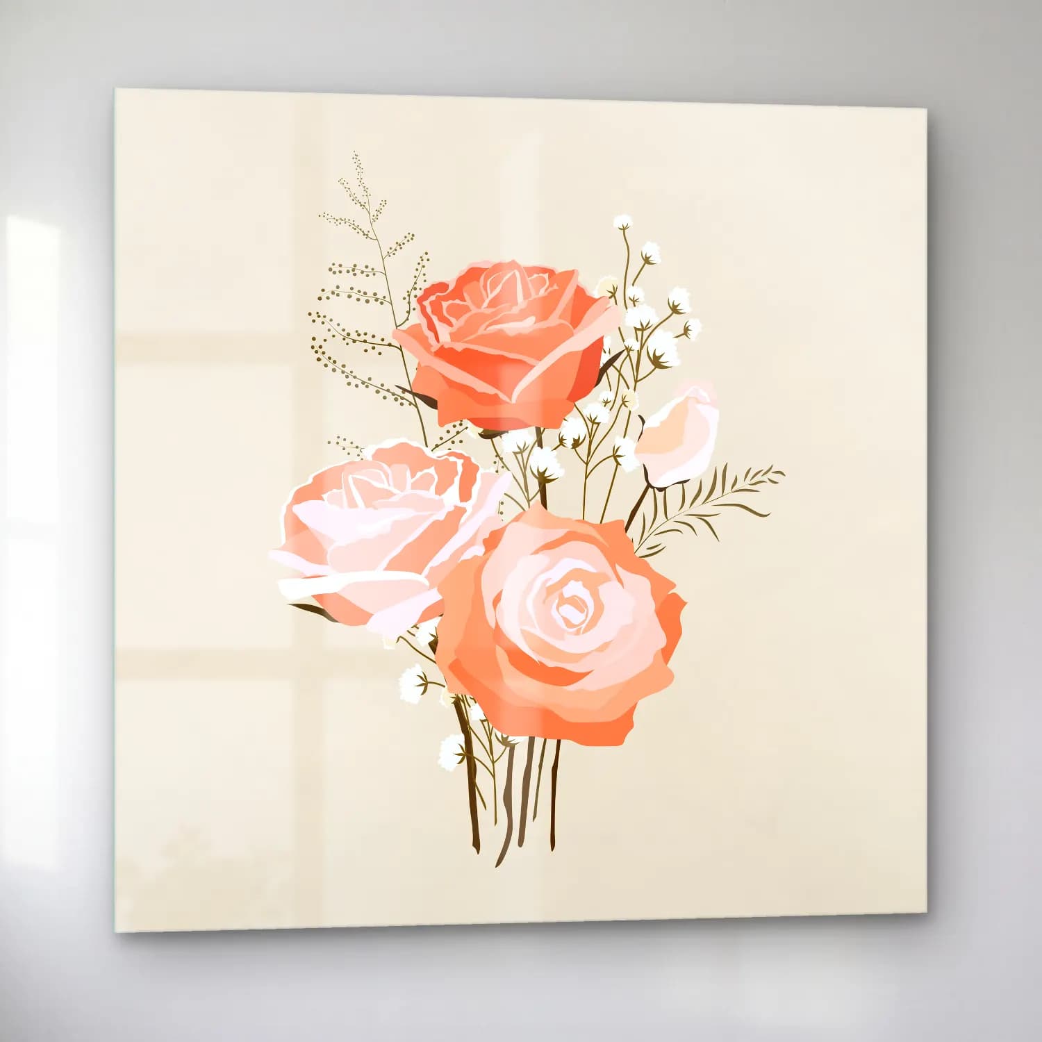 Pastel Güller No. 6 cam tablo — sol açıdan görünüm