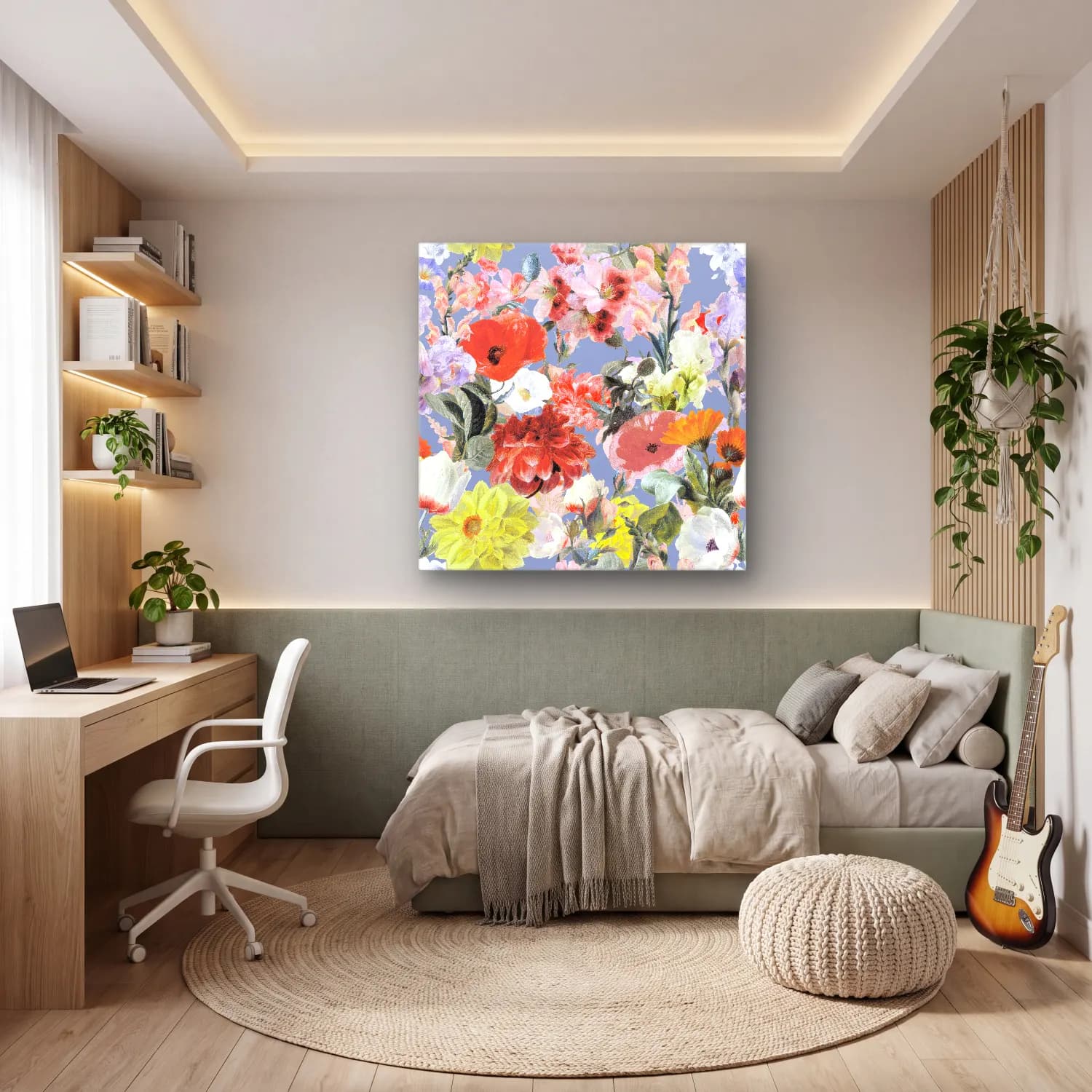 Pastel Çiçek Deseni No. 54 cam tablo — genç odasında