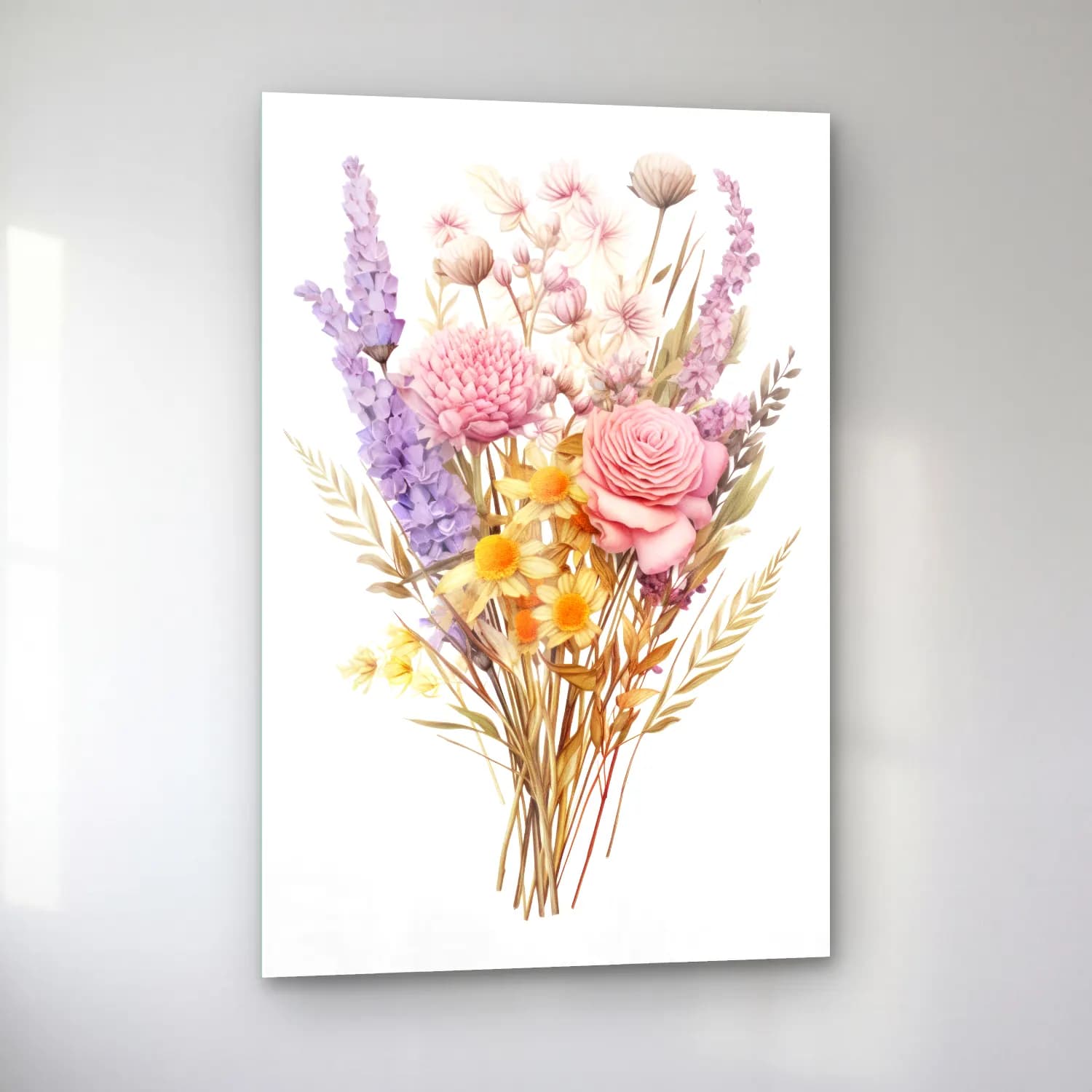 Pastel Vazoda Çiçek Buketi No. 12 cam tablo — sol açıdan görünüm