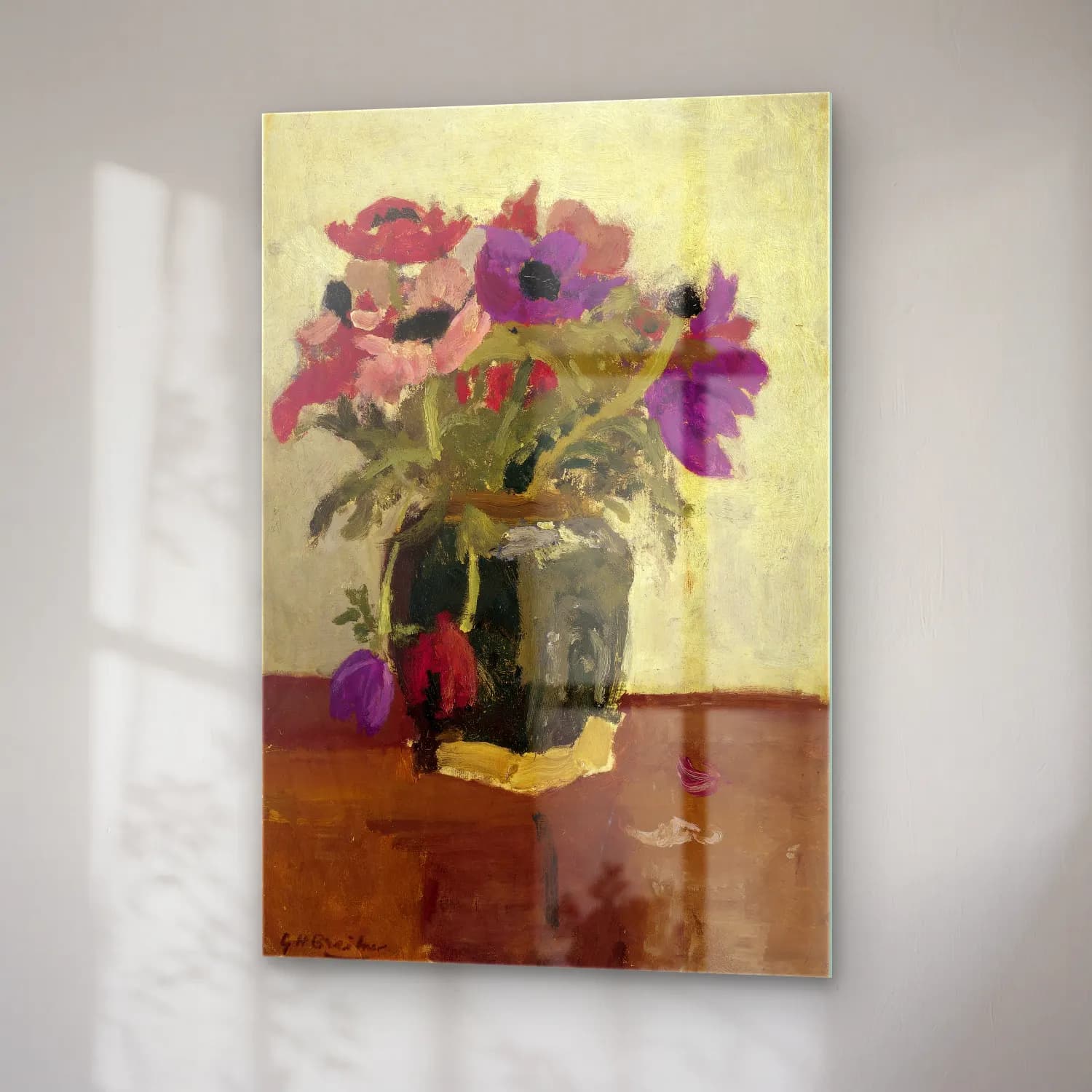 Empresyonist Vazoda Çiçek Buketi – Mor Tonlar cam tablo — sağ açıdan görünüm