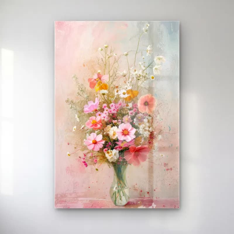 Pastel Vazoda Çiçek Buketi No. 13 cam tablo — Pastel Vazoda Çiçek Buketi No. 13 — pastel vazoda çiçek buketi