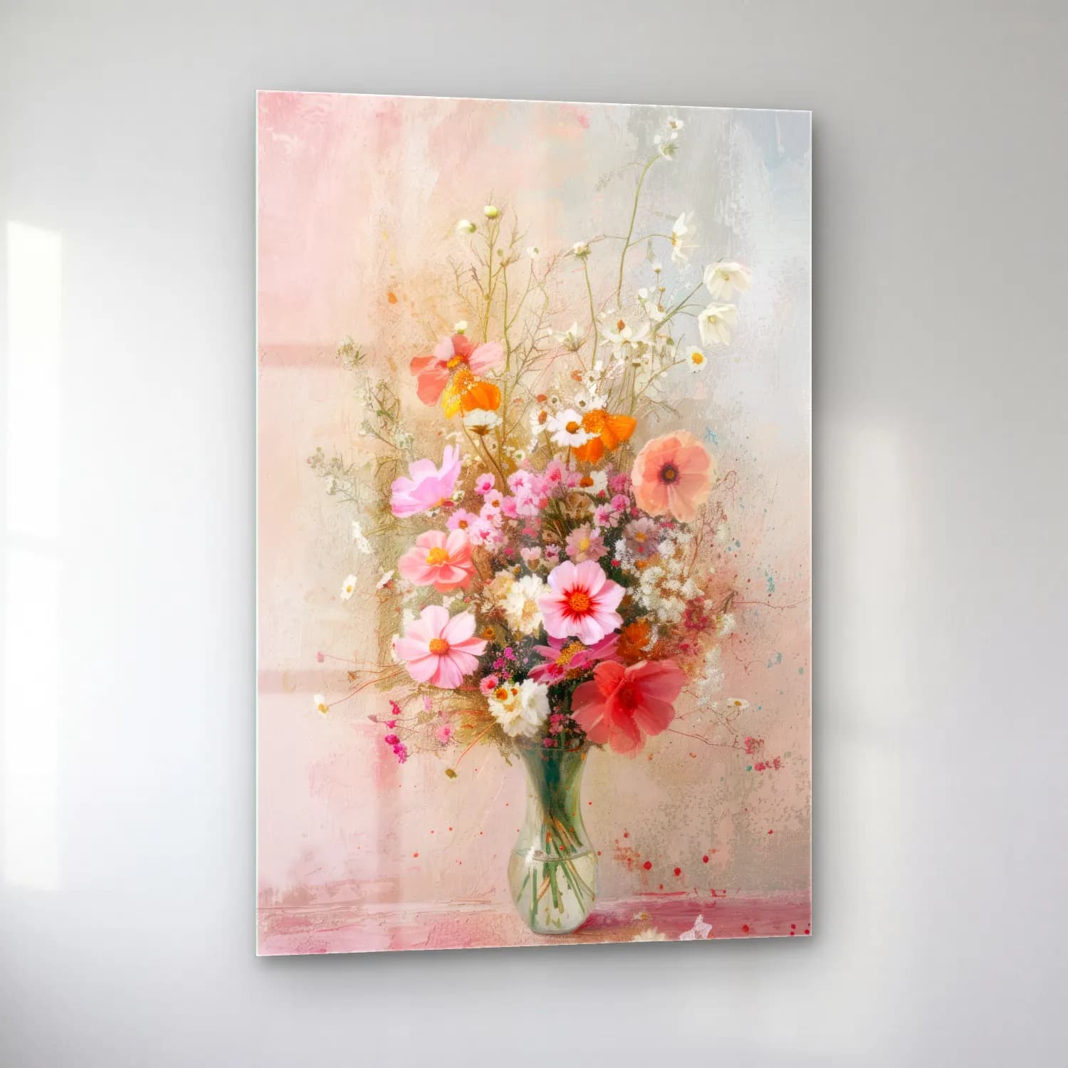 Pastel Vazoda Çiçek Buketi No. 13 cam tablo — sol açıdan görünüm