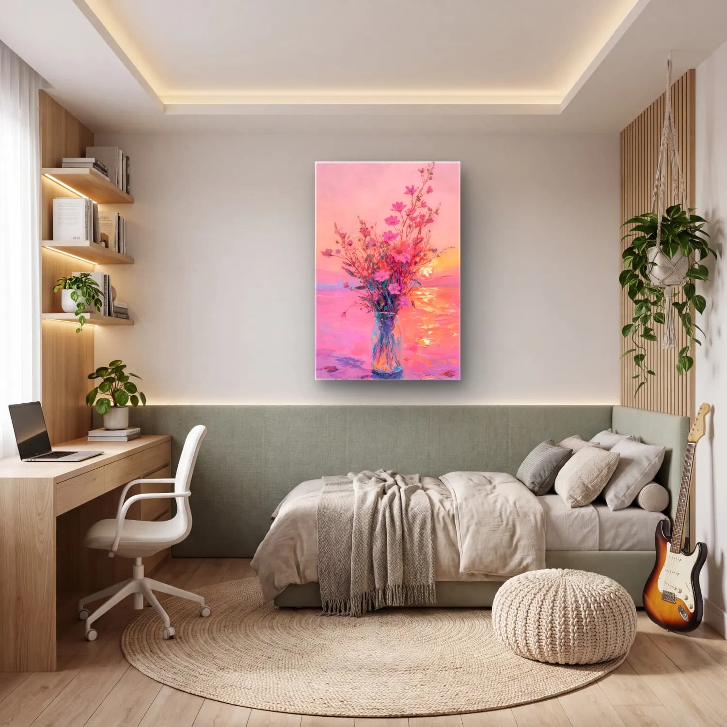 Pastel Vazoda Çiçek Buketi No. 15 cam tablo — genç odasında