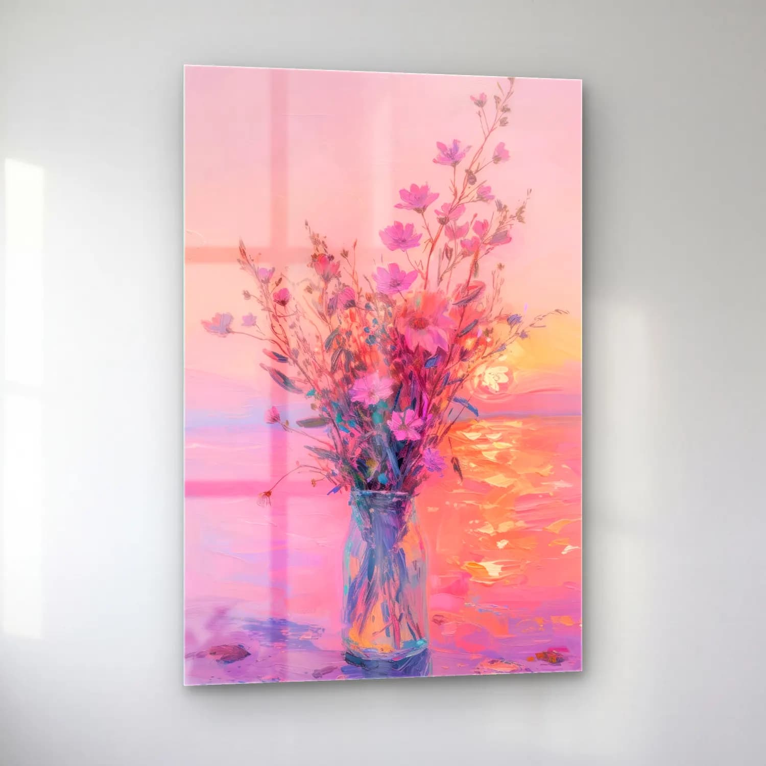Pastel Vazoda Çiçek Buketi No. 15 cam tablo — sol açıdan görünüm