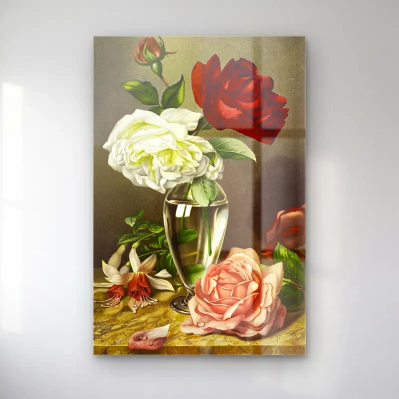 Botanik İllüstrasyon Güller – Pastel Tonlar cam tablo — Botanik İllüstrasyon Güller – Pastel Tonlar — botanik i̇llüstrasyon güller