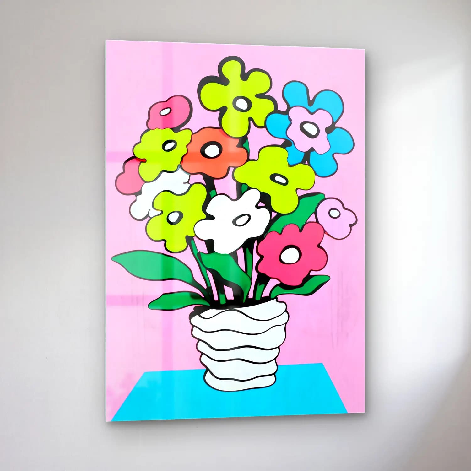 Pop Art Vazoda Çiçek Buketi cam tablo — sol açıdan görünüm
