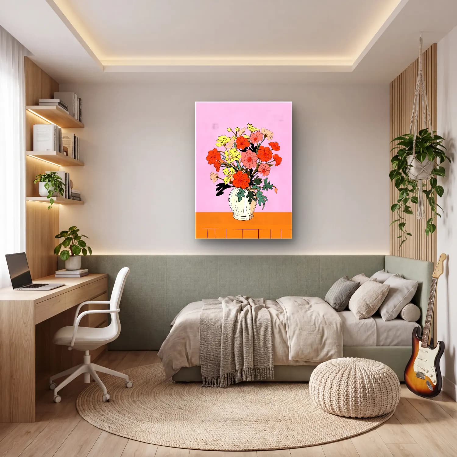 Pastel Vazoda Çiçek Buketi No. 16 cam tablo — genç odasında