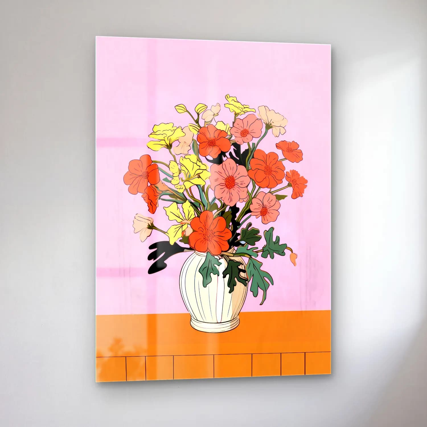 Pastel Vazoda Çiçek Buketi No. 16 cam tablo — sol açıdan görünüm
