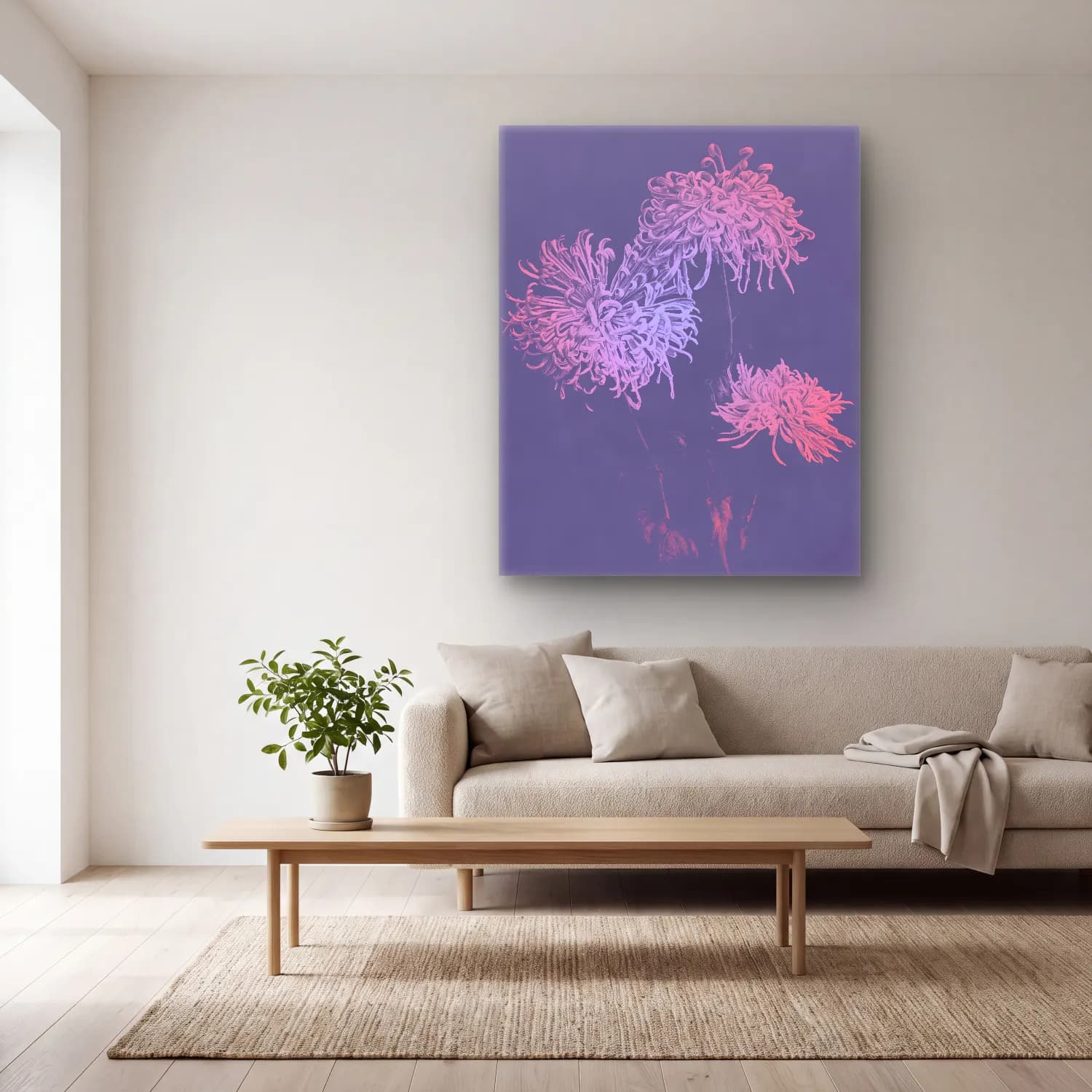 Pastel Çiçek Deseni No. 91 cam tablo — açık renk salonda