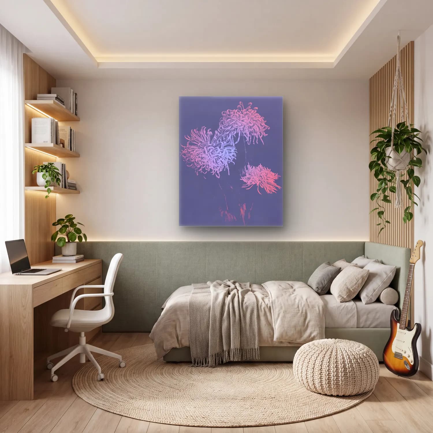 Pastel Çiçek Deseni No. 91 cam tablo — genç odasında