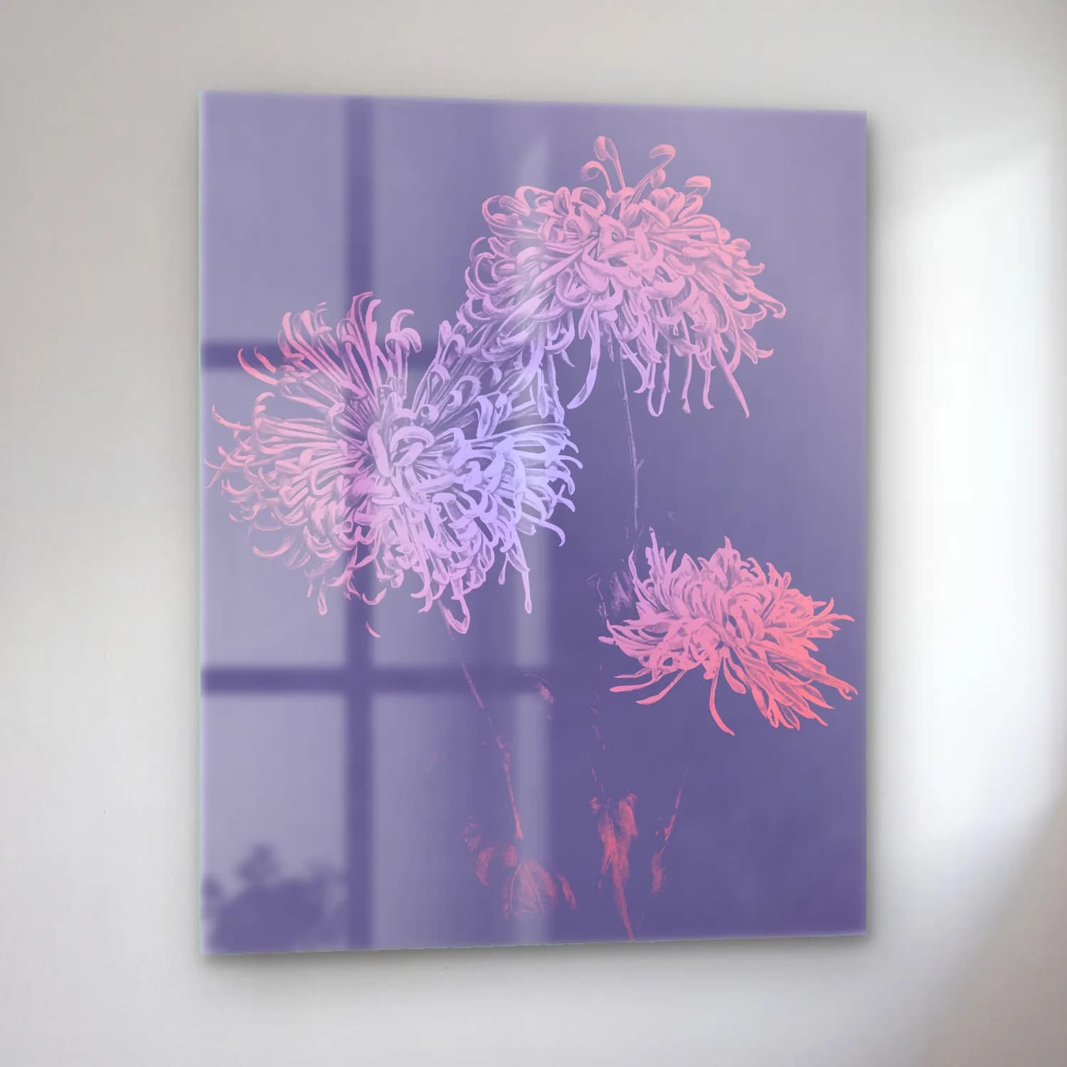 Pastel Çiçek Deseni No. 91 cam tablo — sol açıdan görünüm
