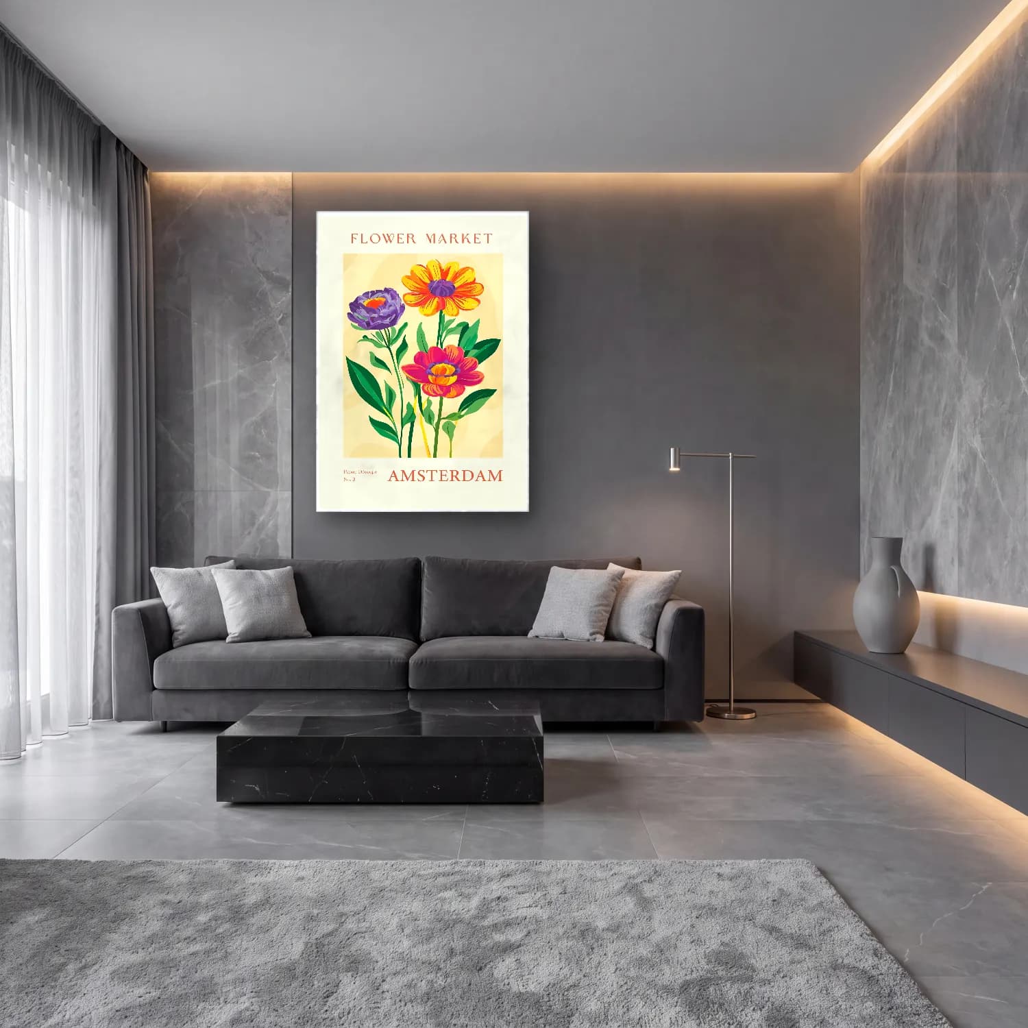 Botanik İllüstrasyon Kır Çiçekleri No. 50 cam tablo — lüks salon duvarında