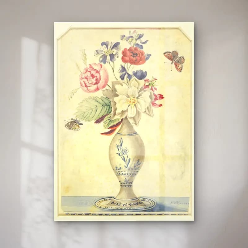 Botanik İllüstrasyon Vazo No. 25 cam tablo — Botanik İllüstrasyon Vazo No. 25 — botanik i̇llüstrasyon vazo