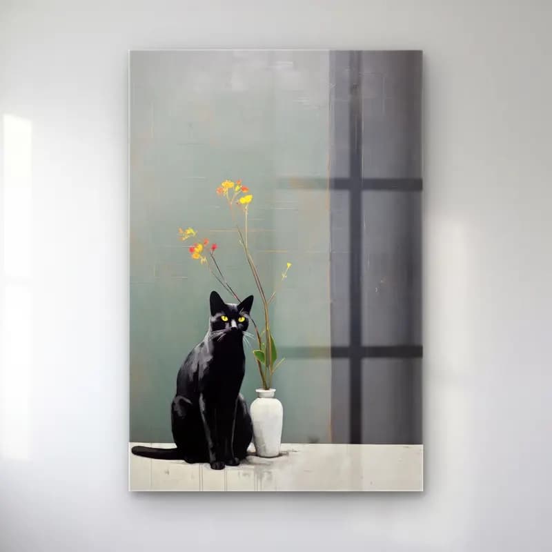 Yağlı Boya Kedi – Turkuaz Tonlar cam tablo — Yağlı Boya Kedi – Turkuaz Tonlar — yağlı boya kedi