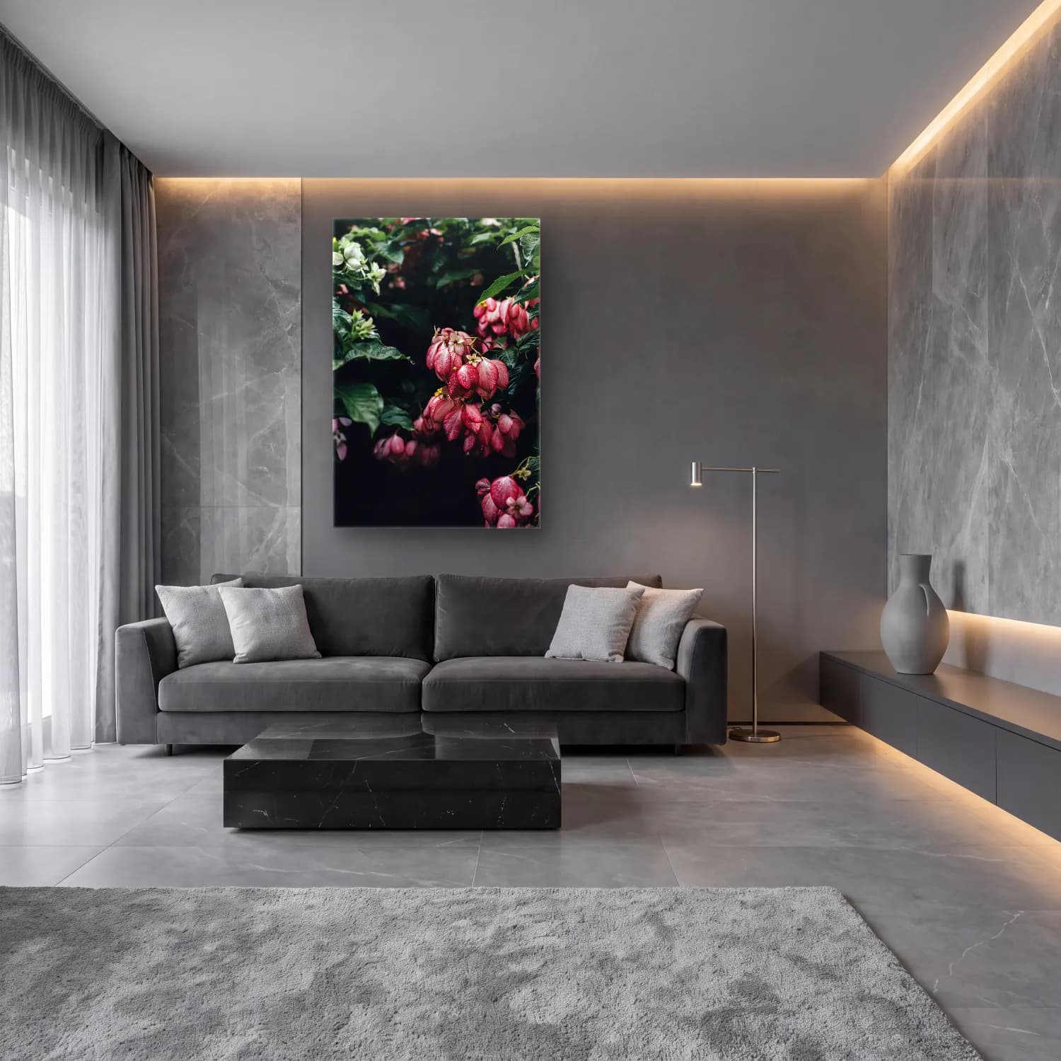 Botanik İllüstrasyon Çiçek Bahçesi No. 11 cam tablo — lüks salon duvarında