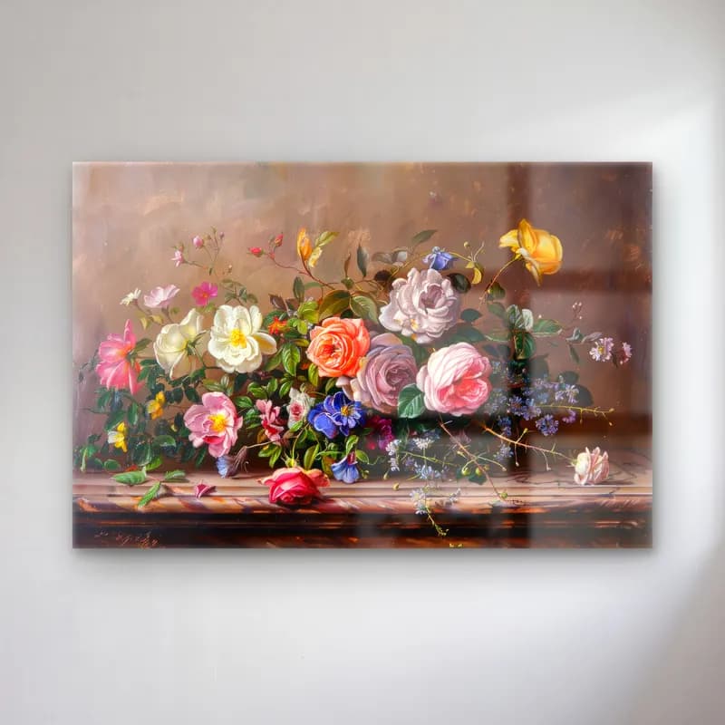 Yağlı Boya Güller – Pastel Tonlar cam tablo — Yağlı Boya Güller – Pastel Tonlar — yağlı boya güller