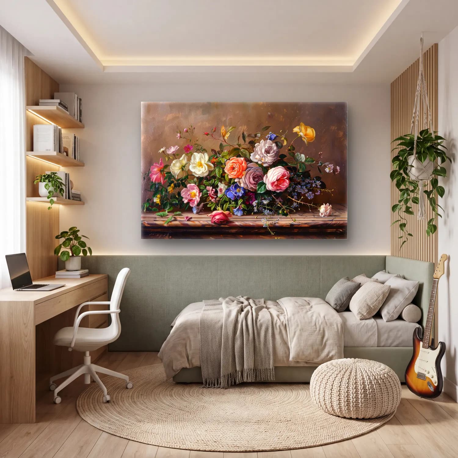 Yağlı Boya Güller – Pastel Tonlar cam tablo — genç odasında
