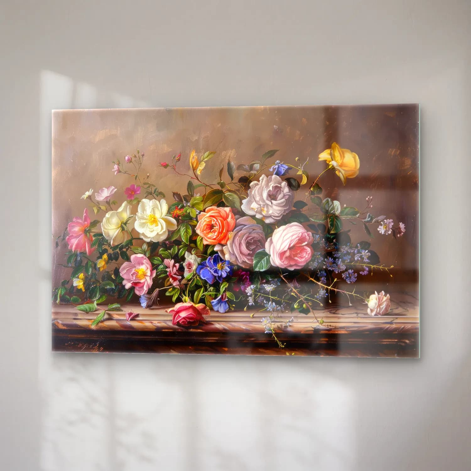 Yağlı Boya Güller – Pastel Tonlar cam tablo — sağ açıdan görünüm