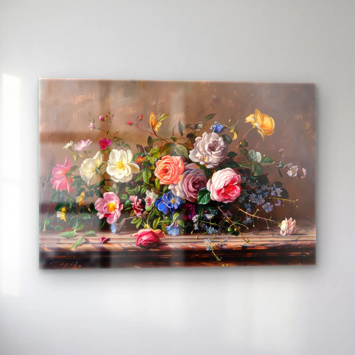 Yağlı Boya Güller – Pastel Tonlar cam tablo — sol açıdan görünüm