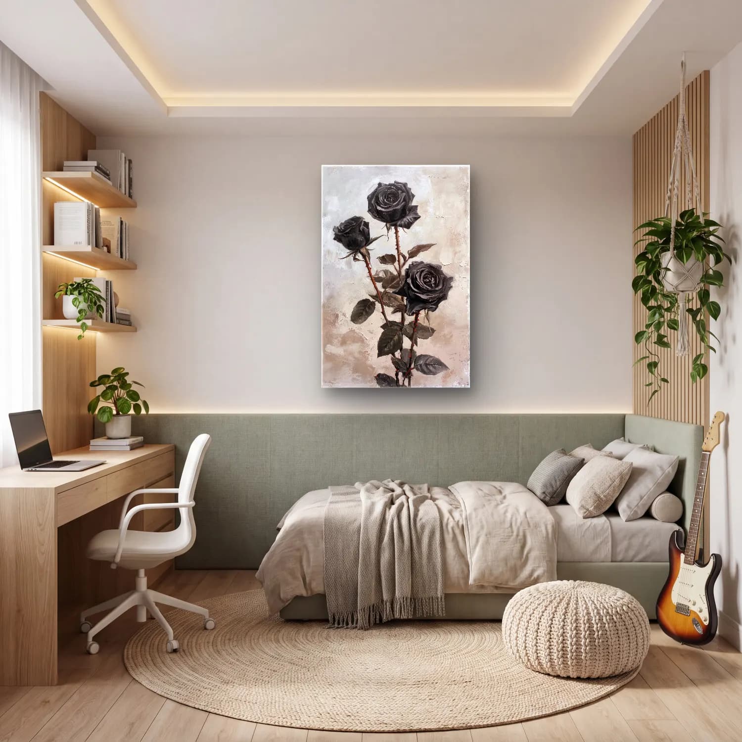 Yağlı Boya Güller No. 14 cam tablo — genç odasında