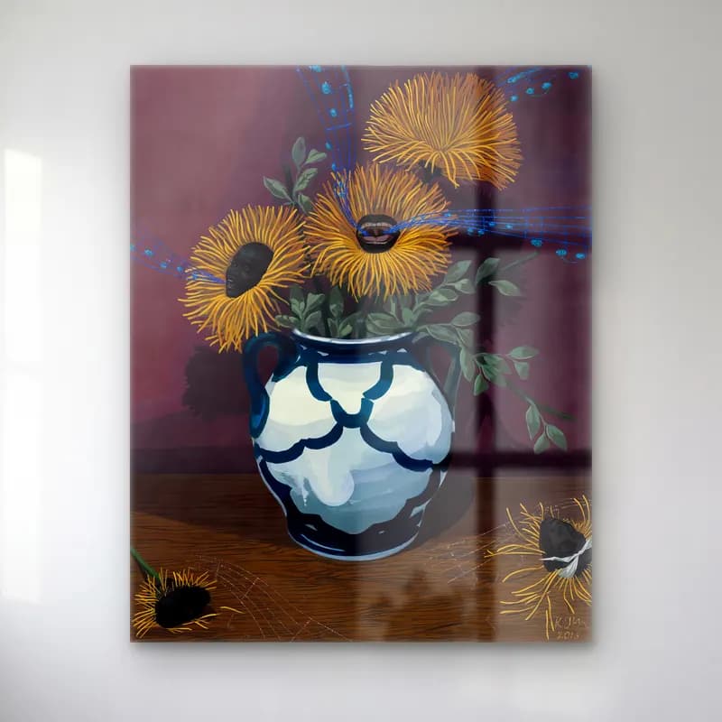 Kerry James Marshall – Ayçiçekleri cam tablo — Kerry James Marshall – Ayçiçekleri — yağlı boya ayçiçekleri