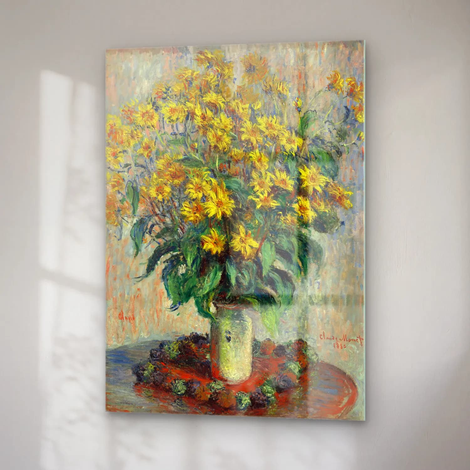 Claude Monet – Ayçiçekleri cam tablo — sağ açıdan görünüm