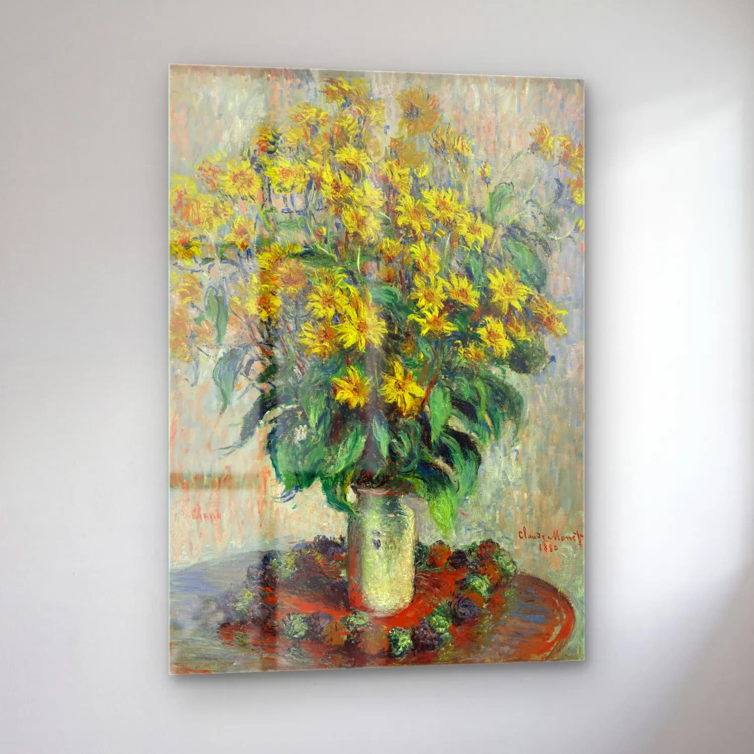 Claude Monet – Ayçiçekleri cam tablo — sol açıdan görünüm