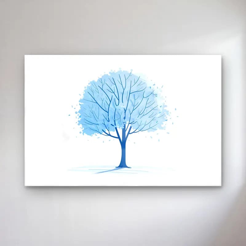 Simple Drawing – Cadet Blue No. 11 cam tablo — Simple Drawing – Cadet Blue No. 11 — suluboya yalnız ağaç