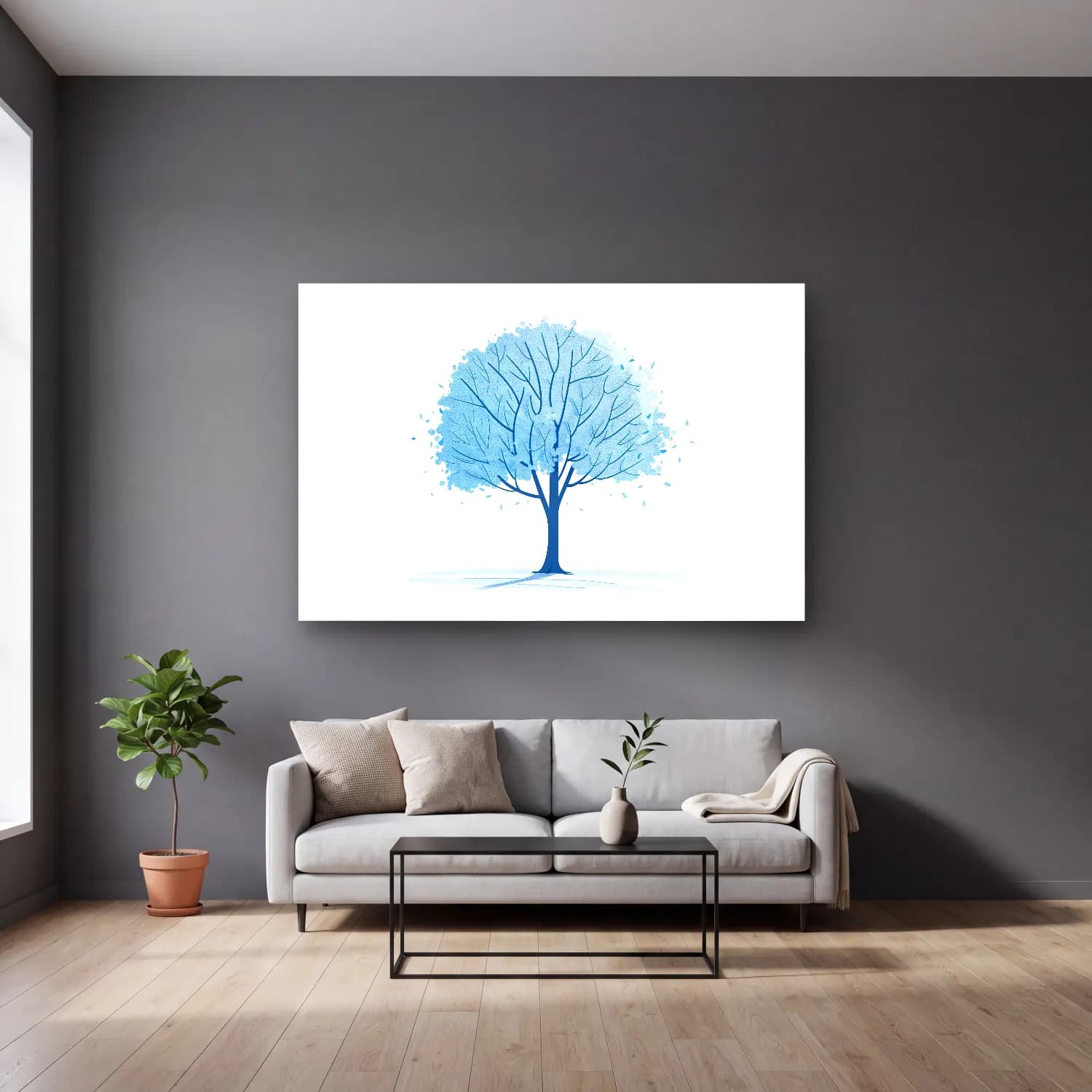 Simple Drawing – Cadet Blue No. 11 cam tablo — gri duvarlı salonda