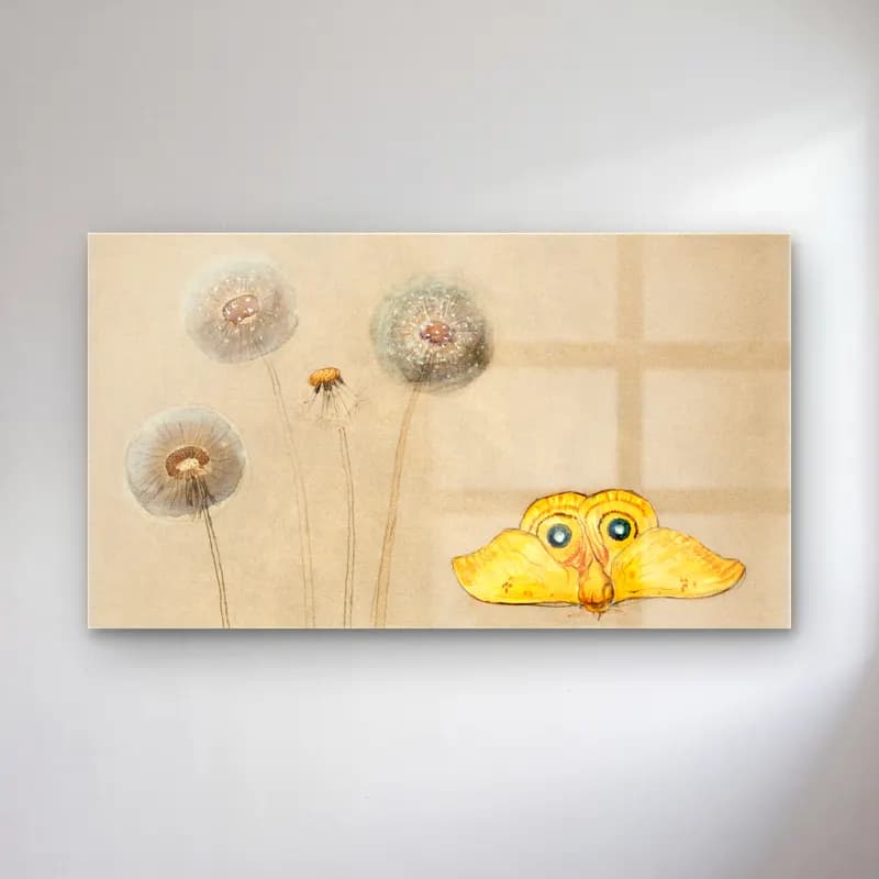 Samuel Colman – Study of White Daisy cam tablo — Samuel Colman – Study of White Daisy — botanik i̇llüstrasyon kelebek