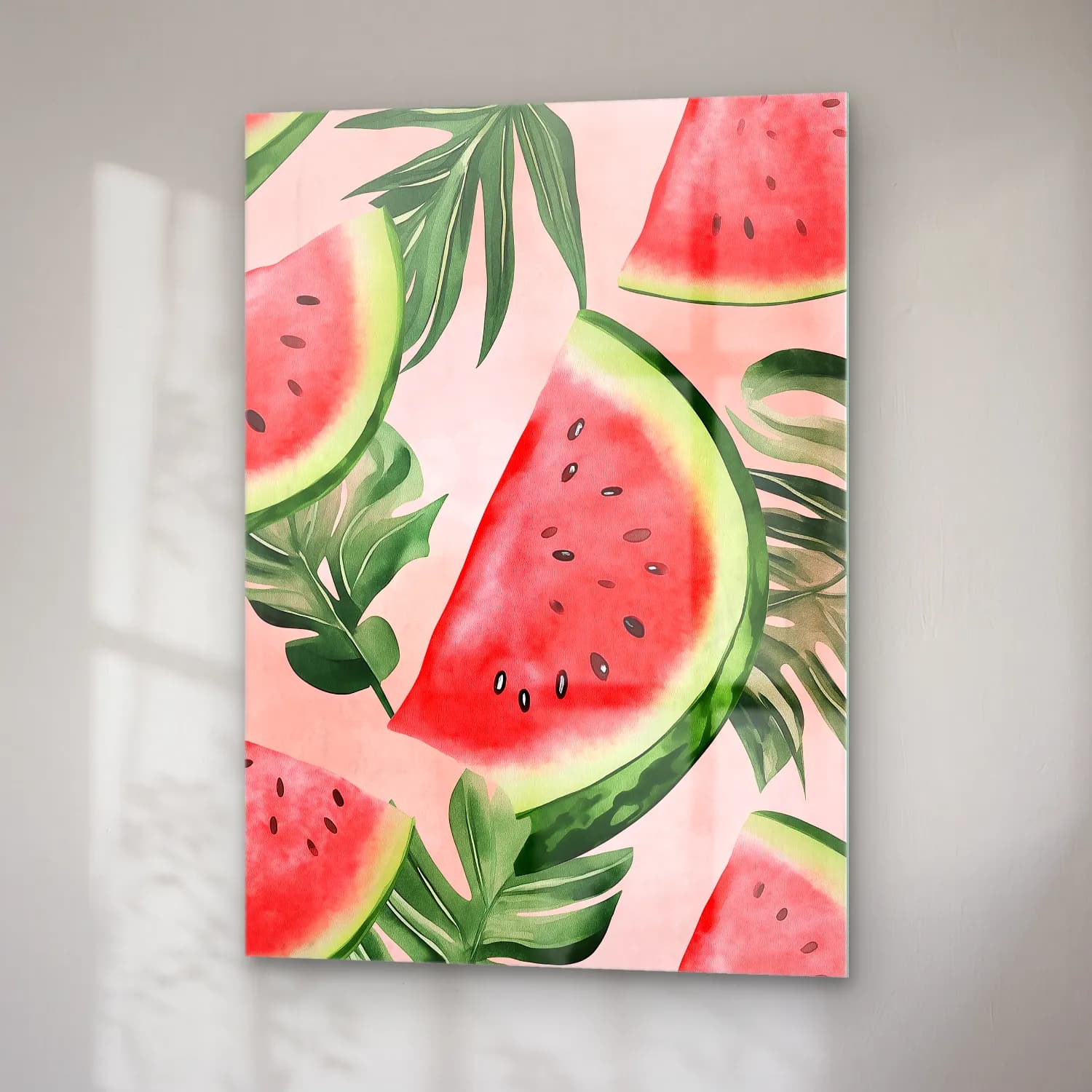 Pastel Karpuz No. 4 cam tablo — sağ açıdan görünüm