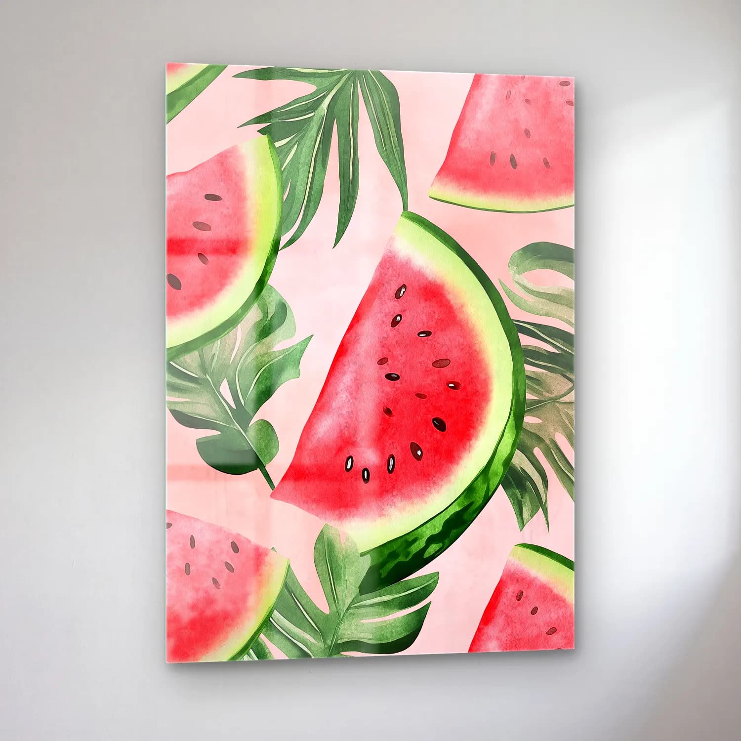Pastel Karpuz No. 4 cam tablo — sol açıdan görünüm