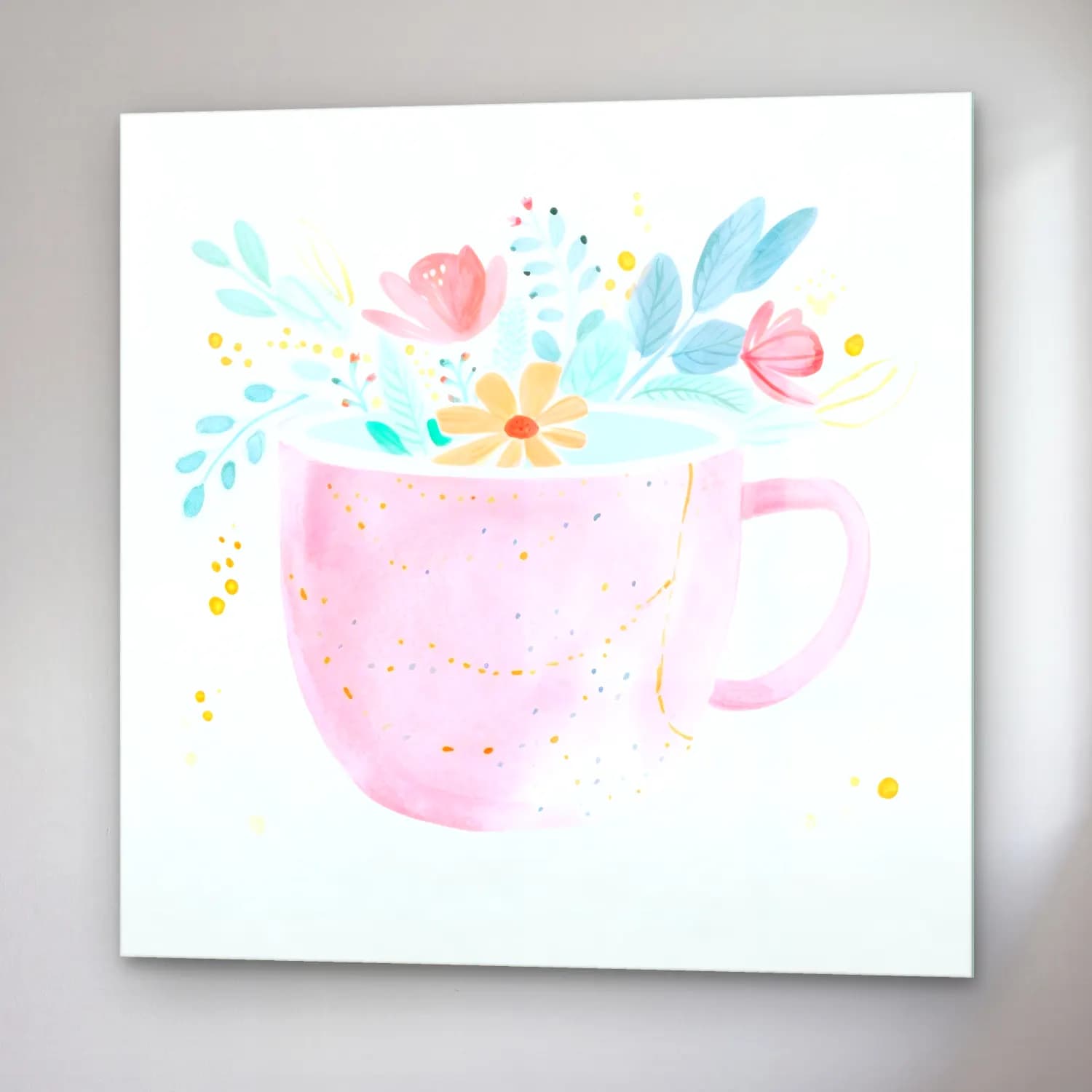 Pastel Çay Fincanı – Pembe Tonlar cam tablo — sağ açıdan görünüm