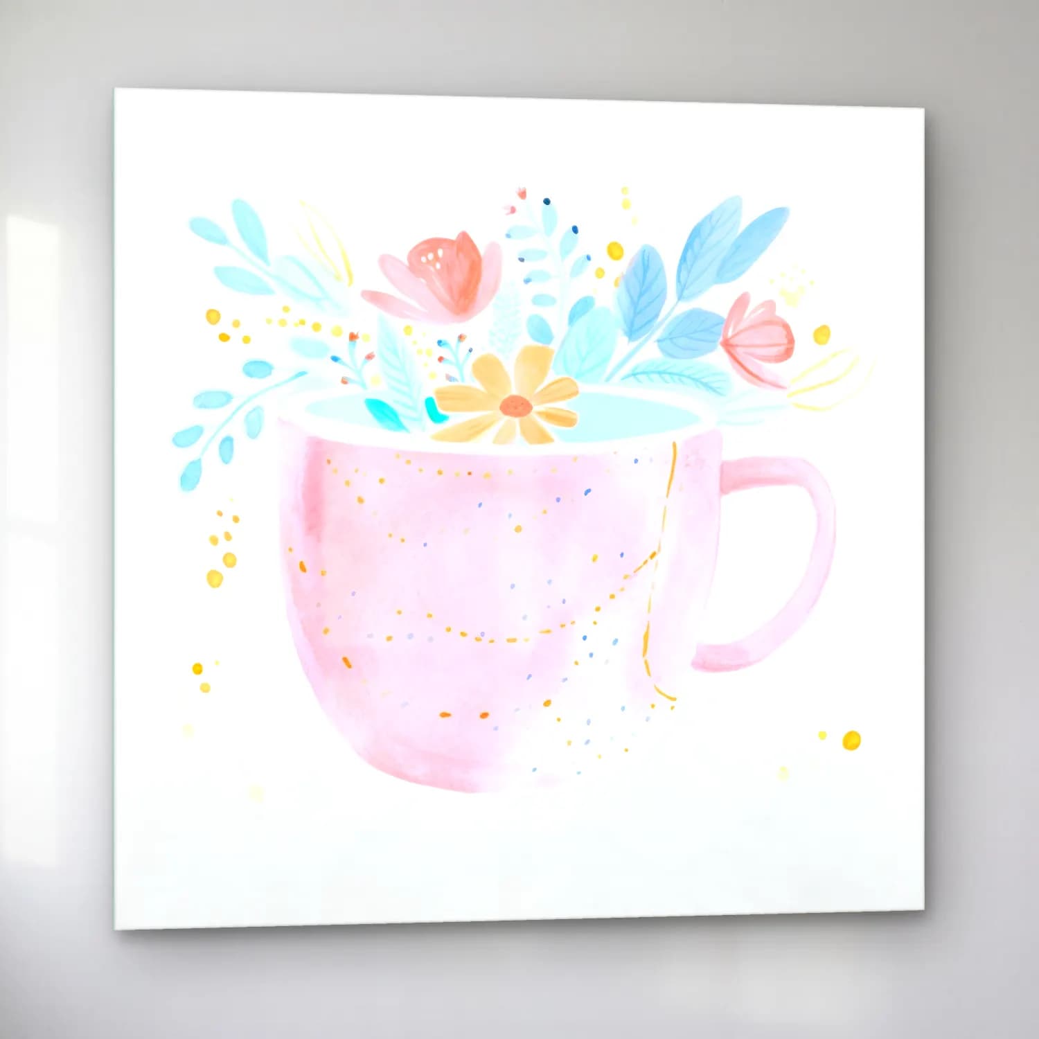 Pastel Çay Fincanı – Pembe Tonlar cam tablo — sol açıdan görünüm
