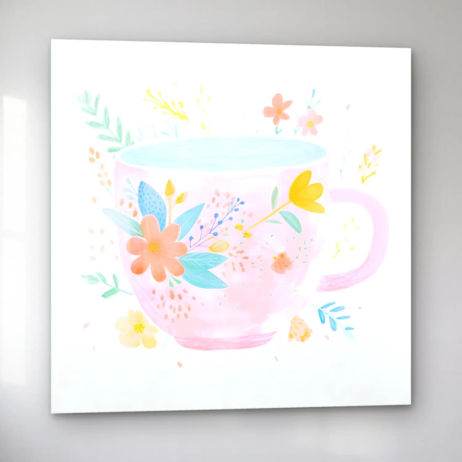 Pastel Çay Fincanı No. 4 cam tablo — sol açıdan görünüm