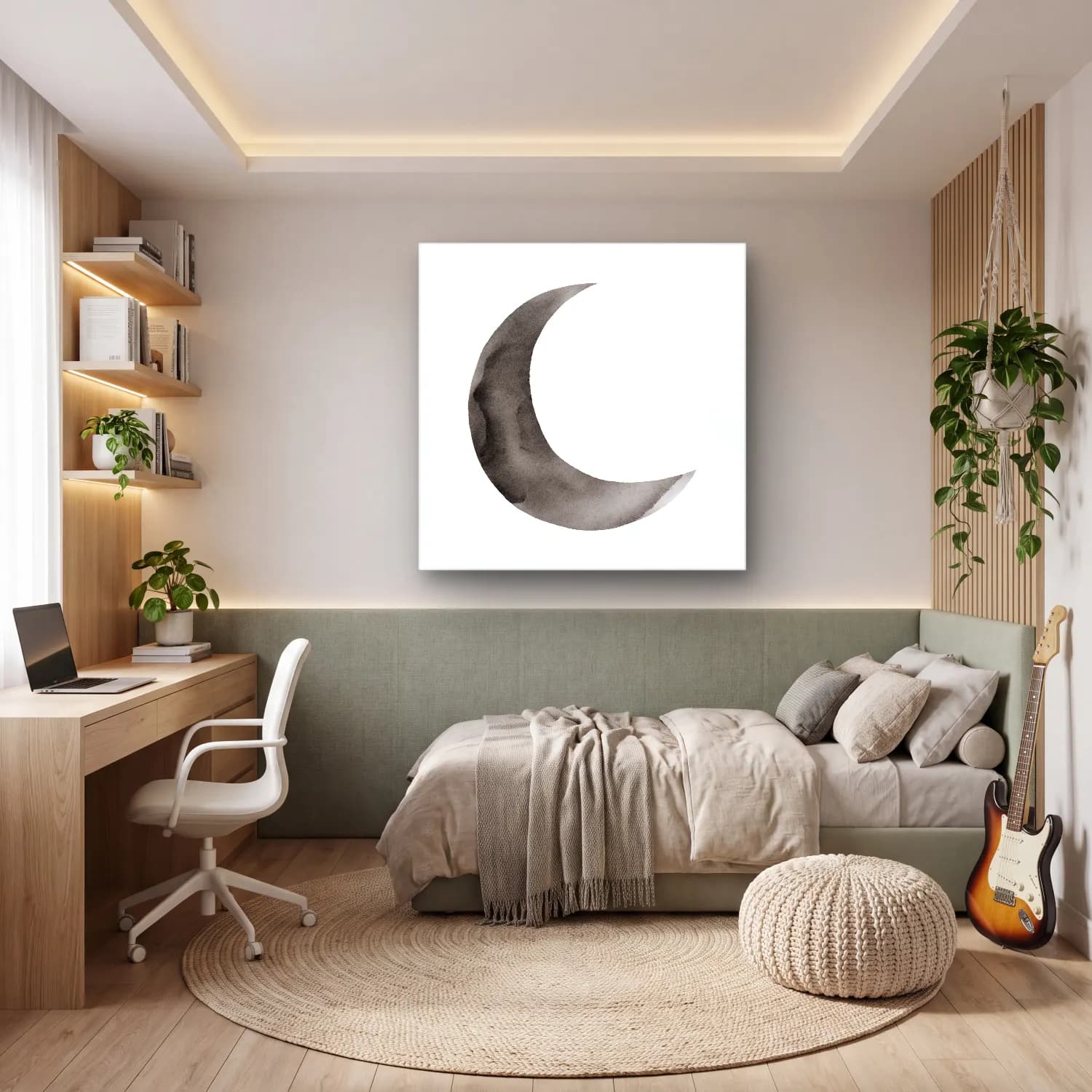 Siyah Beyaz Ay ve Gece cam tablo — genç odasında