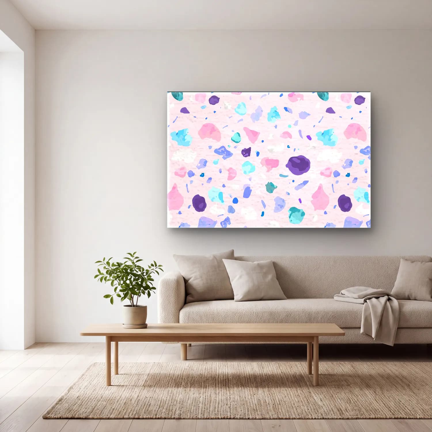 Pastel Mermer Doku – Pembe Tonlar cam tablo — açık renk salonda