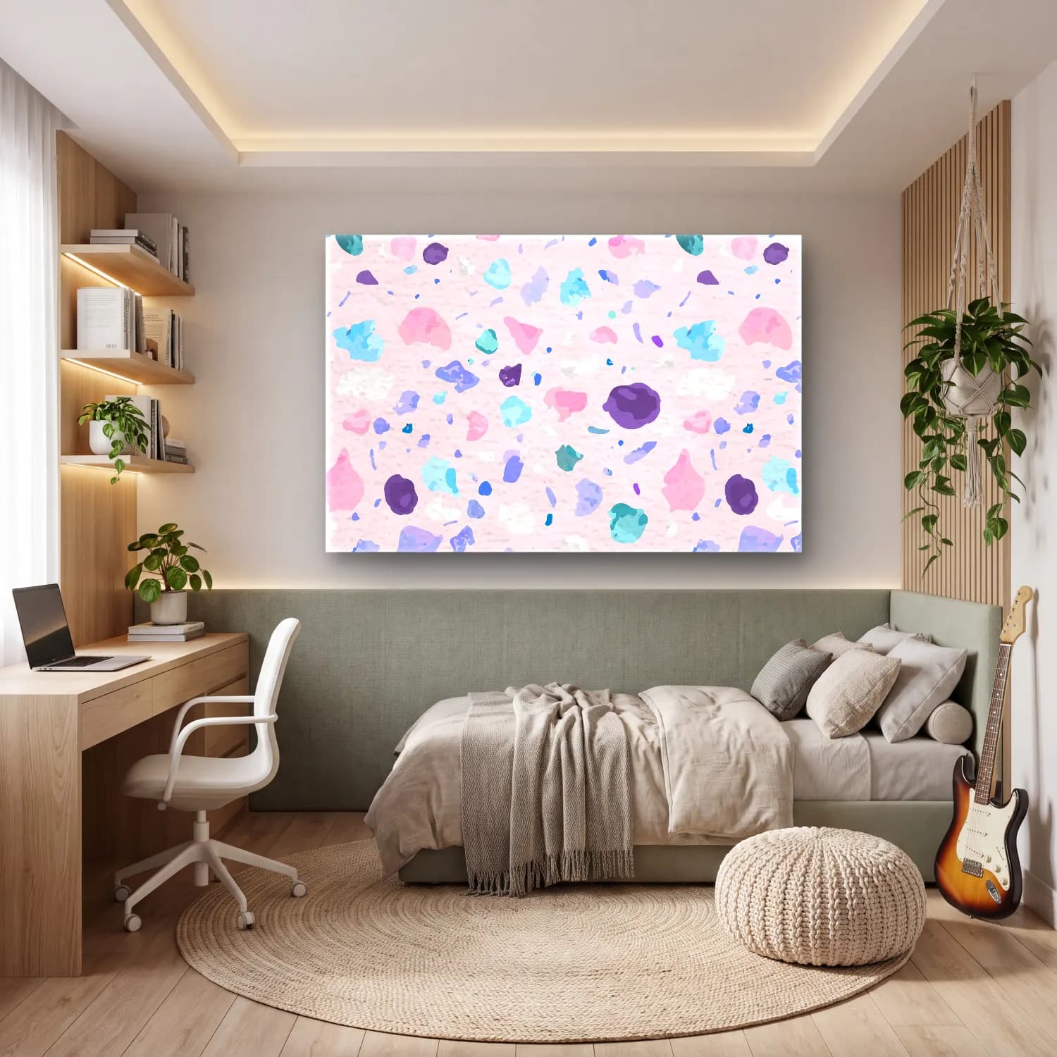 Pastel Mermer Doku – Pembe Tonlar cam tablo — genç odasında