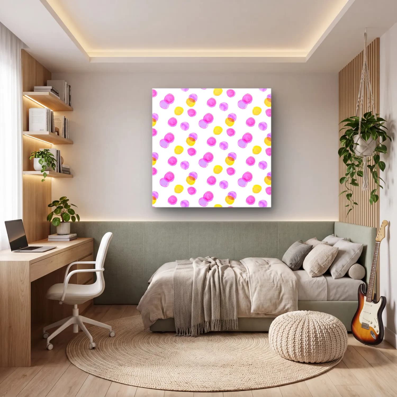 Pastel Çiçek Deseni No. 39 cam tablo — genç odasında