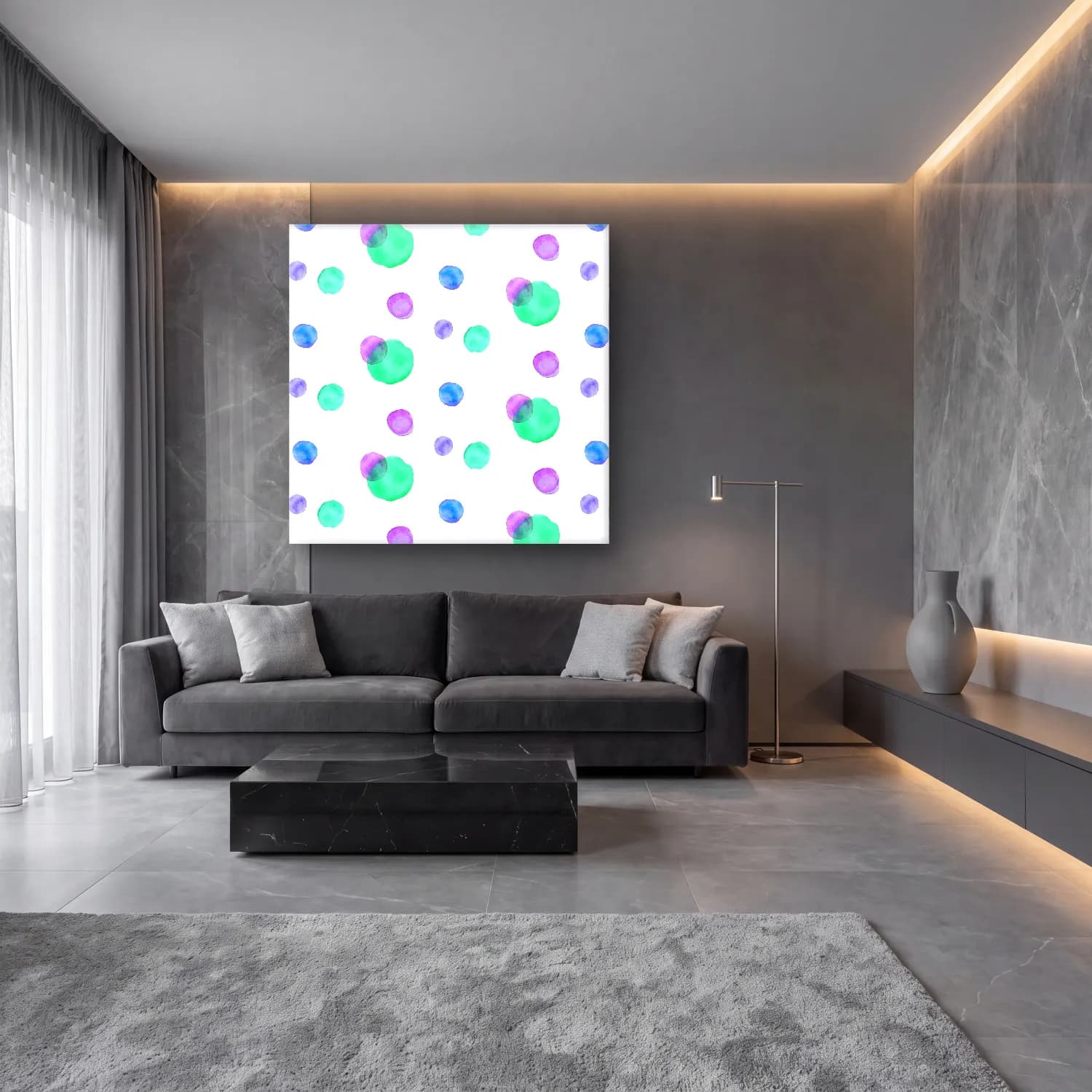 Pastel Çiçek Deseni No. 40 cam tablo — lüks salon duvarında
