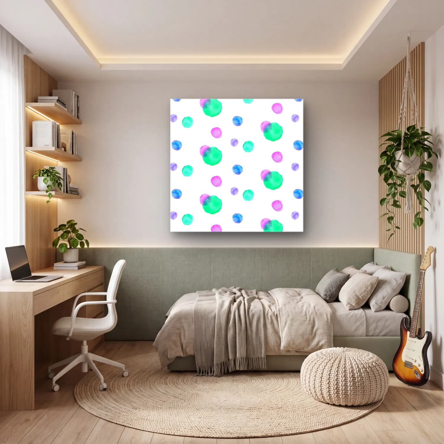 Pastel Çiçek Deseni No. 40 cam tablo — genç odasında