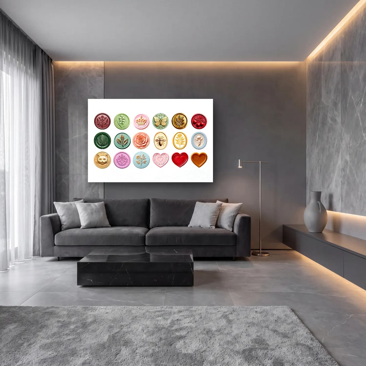 Pastel Böcekler cam tablo — lüks salon duvarında